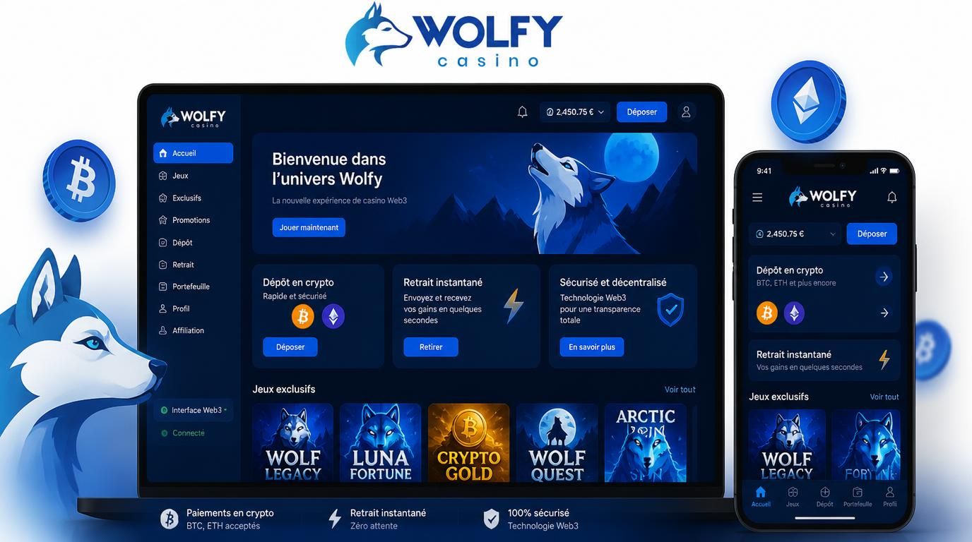 Visuel crypto avec logos BTC/ETH, jeu exclusif, retrait instantané affiché